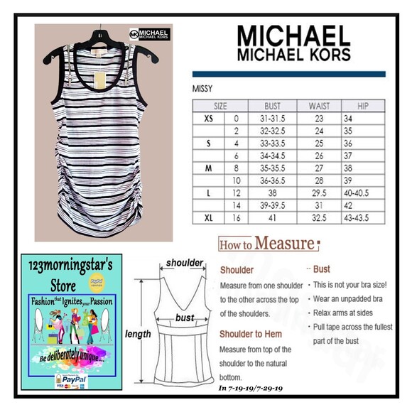 MICHAEL Michael Kors NEW CONCRETE Stripe Zip Shoulders Tank M - Picture 11 of 11